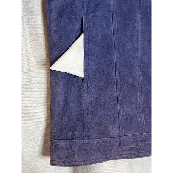 Dennis Basso Women Leather Jacket Large Purple-Blue Button Long Sleeve Pockets - Picture 5 of 12